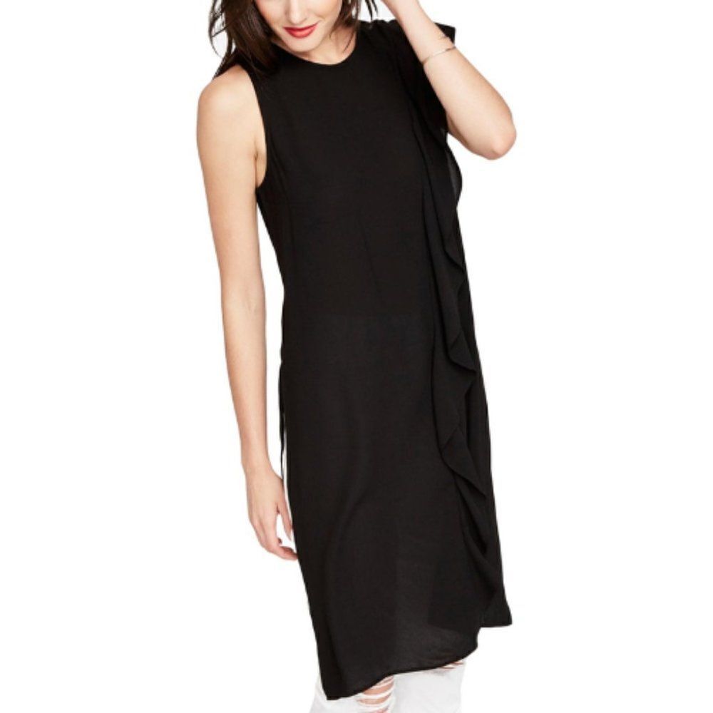 Rachel Roy Women's Black Ruffle-Trimmed Sleeveless Tunic Dress Size XL